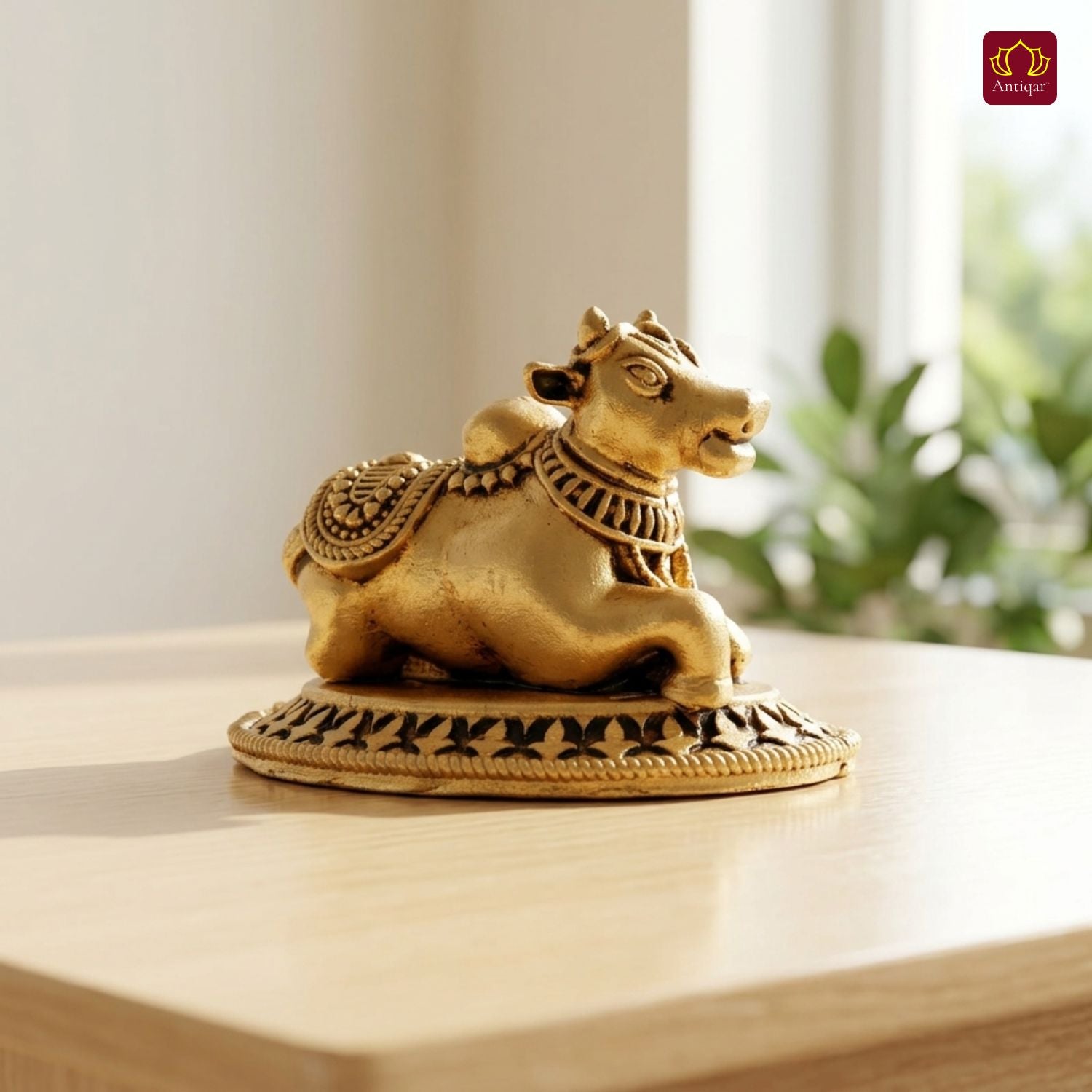 Brass Nandi Figurine - 3.5cm | Antique Golden Finish | Spritual use for Home, Temple & Car Dashboard Decor