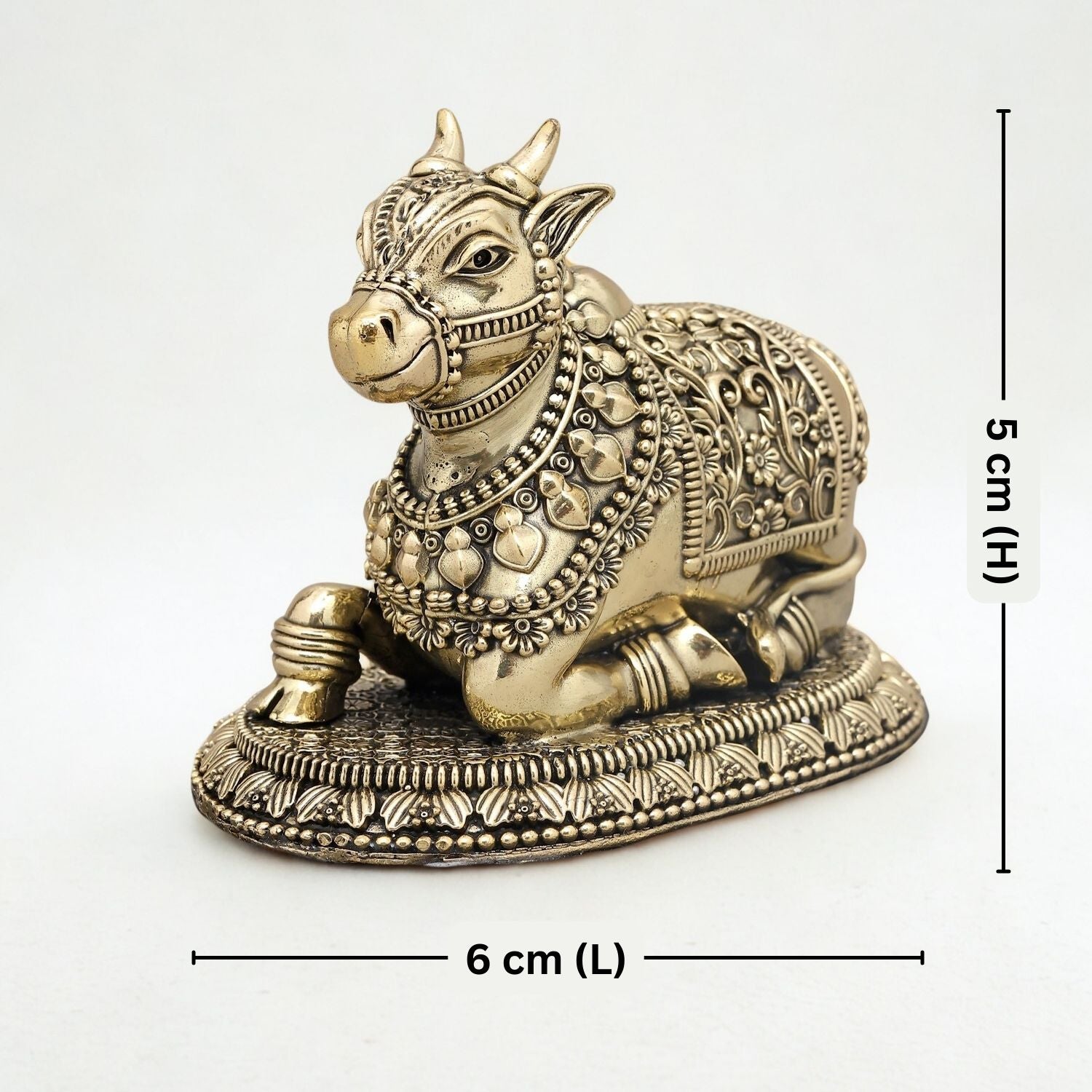 Brass Nandi Figurine with Base - 5cm | Antique Finish | Spritual use for Home, Temple & Car Dashboard Decor
