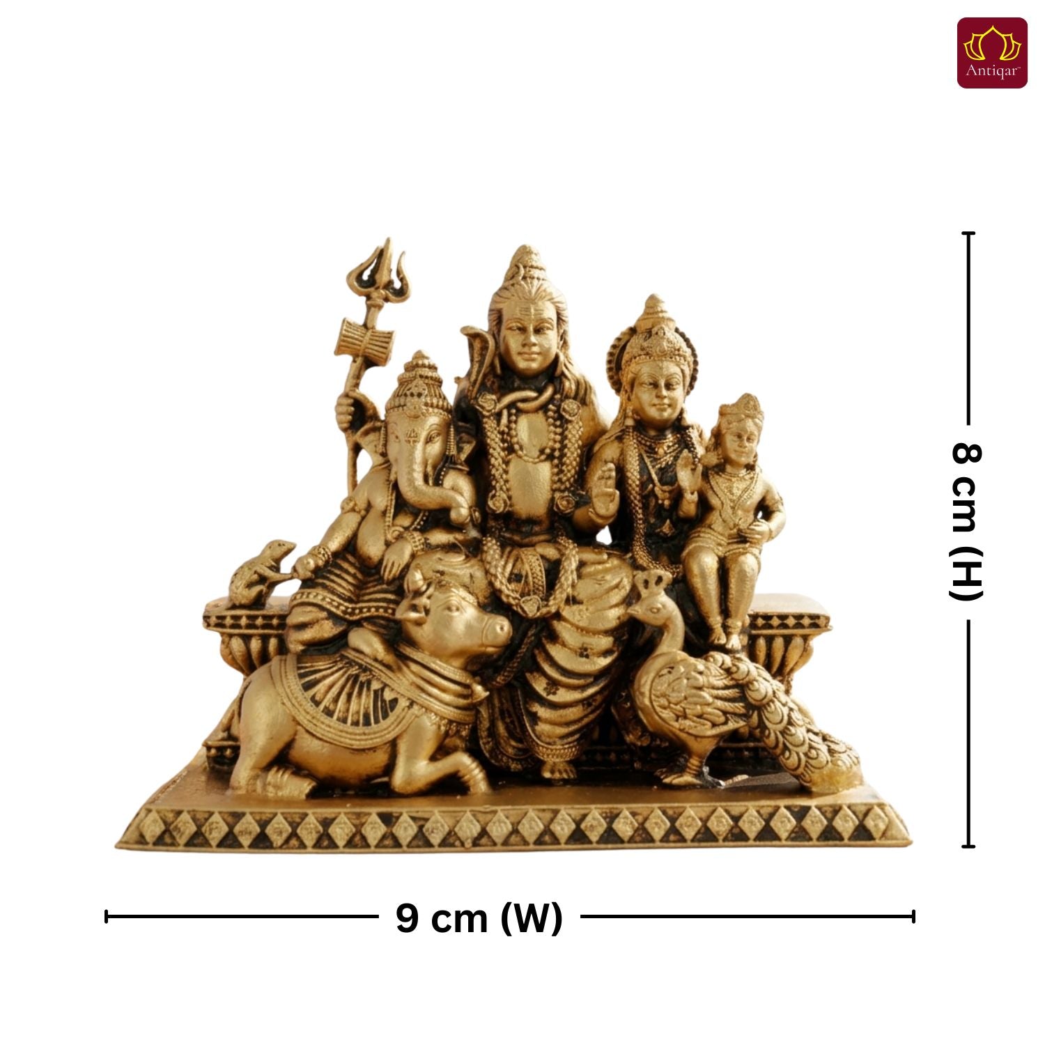 Brass Shiv Parivar Idol - 8cm | Antique Golden Finish | Spiritual Idol for Temple & Home Decor