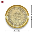 Brass Etching Floral Design Plate - 2.5cm | Serve Main Course items in Lunch & Dinner | Antique Golden Finish | Traditional Mughlai Style use for serving in Kitchen, Festivals and Restaurents