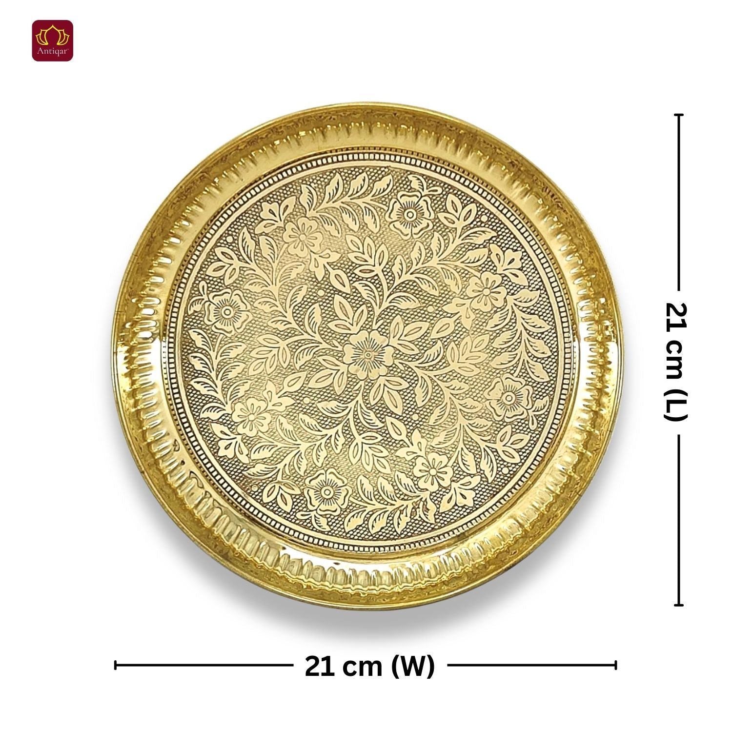 Brass Etching Floral Design Plate - 2.5cm | Serve Main Course items in Lunch & Dinner | Antique Golden Finish | Traditional Mughlai Style use for serving in Kitchen, Festivals and Restaurents