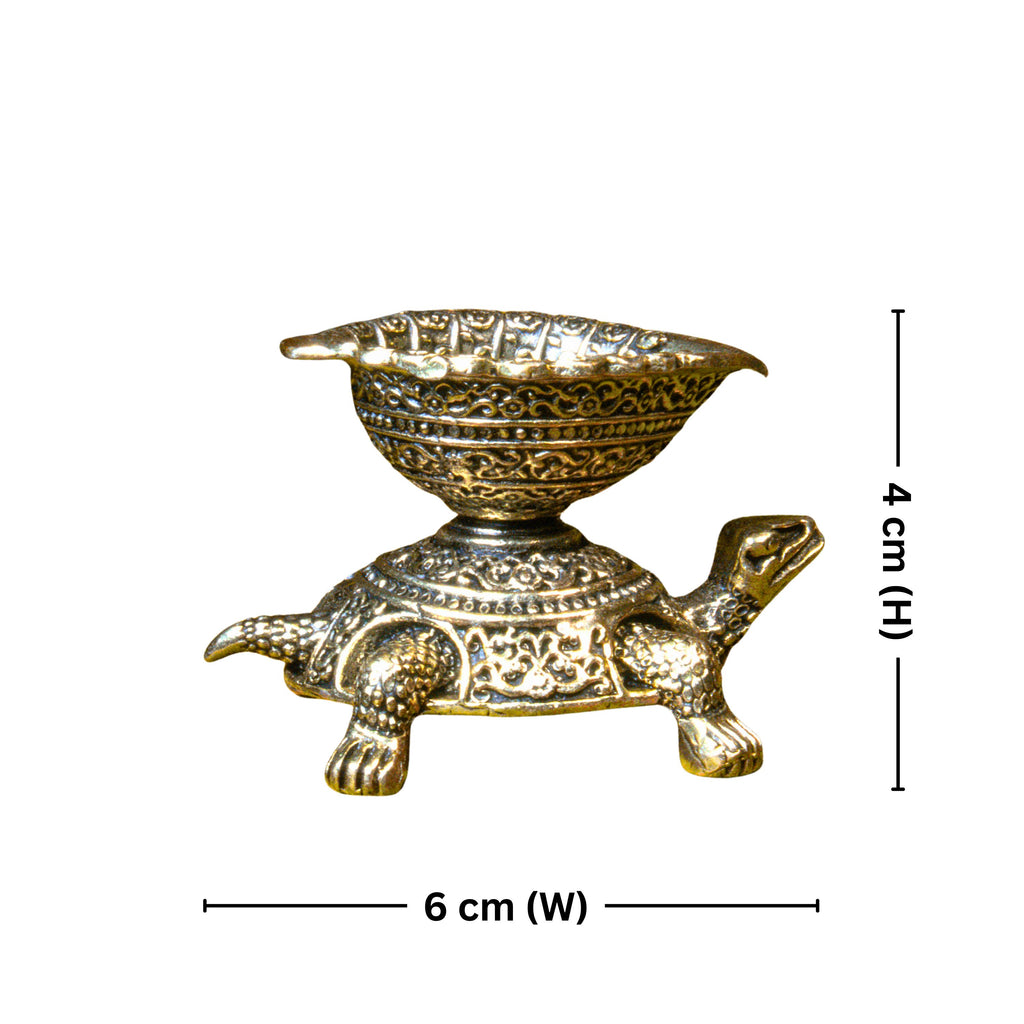 Brass Diya on Turtle - 4cm | Antique Finish | Spritual use for Pooja, Temple & Festival Decor