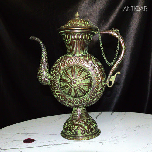 Antique Brass Tea & Coffee Kettle - 29cm | Green Patina Finish | Vintage  Mughlai Style use in Home,Office & Restaurant Decor