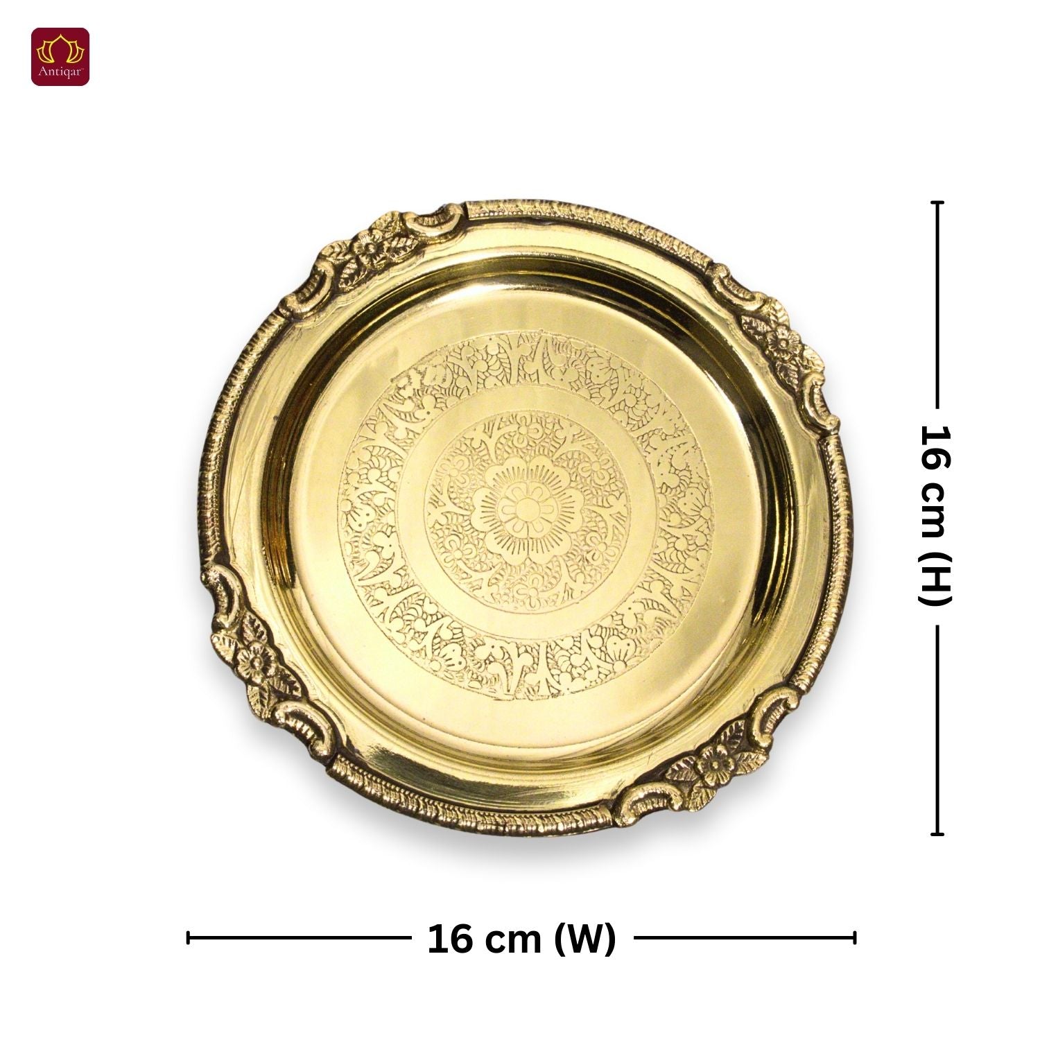 Brass Etching Design Plate - 1.5cm | Antique Golden Finish | Traditional use for Pooja in Temple, Festivals and Home
