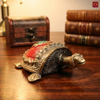Dhokra Art Brass Turtle – 3 cm | Red Antique Finish | Tribal Handcrafted Showpiece for Temple, Home & Table Decor