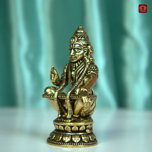 Brass Ayyappan Swami Ji Idol - 7.5cm | Antique Finish | Handcrafted Idol for Temple, Home & Car Dashboard