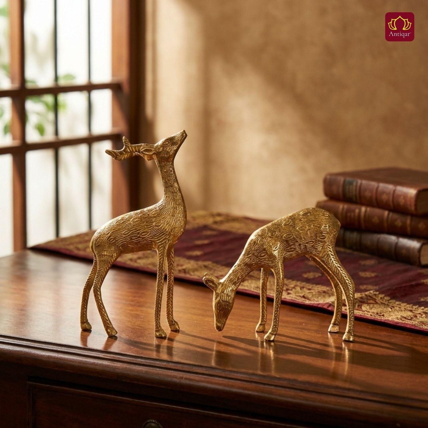 Brass Couple Deer Showpiece -17cm | Premium Superfine Finish | Handcrafted Decor Piece for Living Spaces | Ideal for Gifting