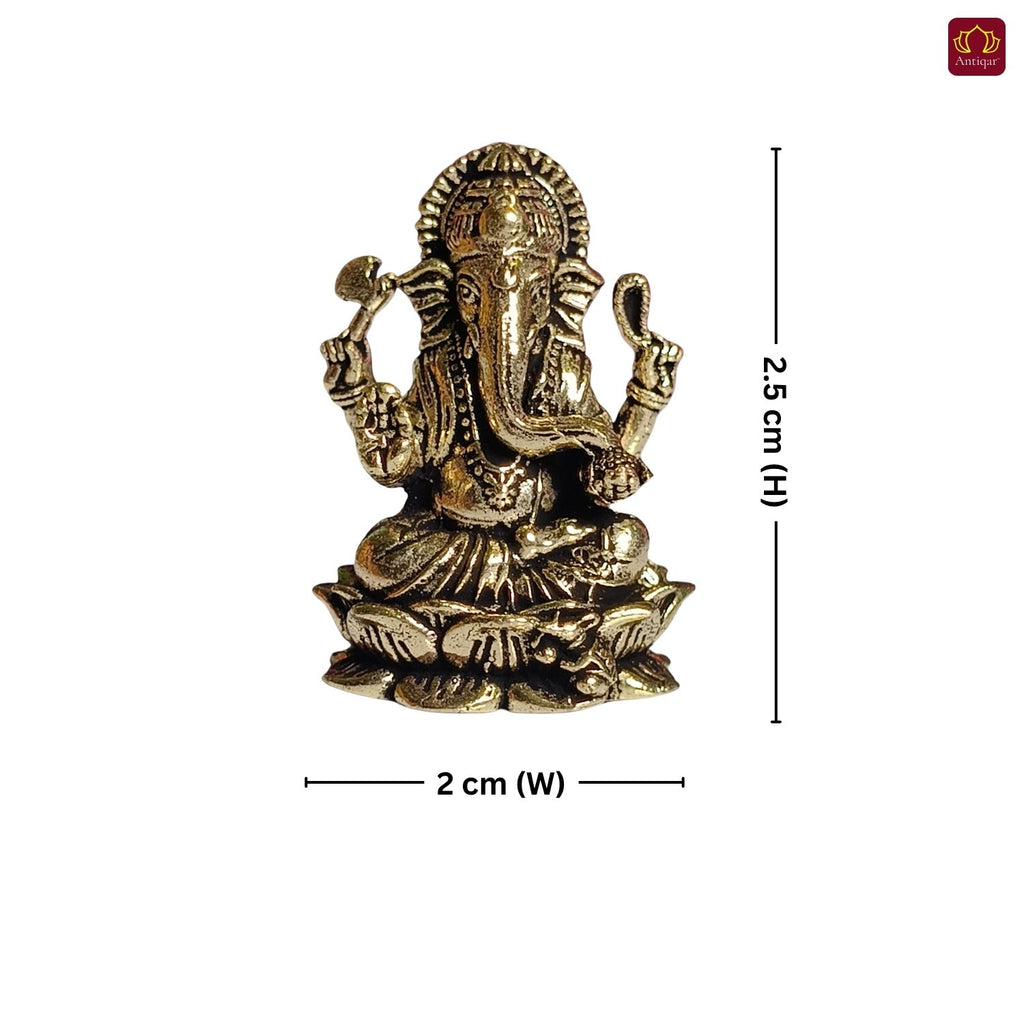 Brass Miniature Ganesh Ji Idol - 2.5cm | Antique Finish | Spritual use for Home, Temple & Car Dashboard Decor