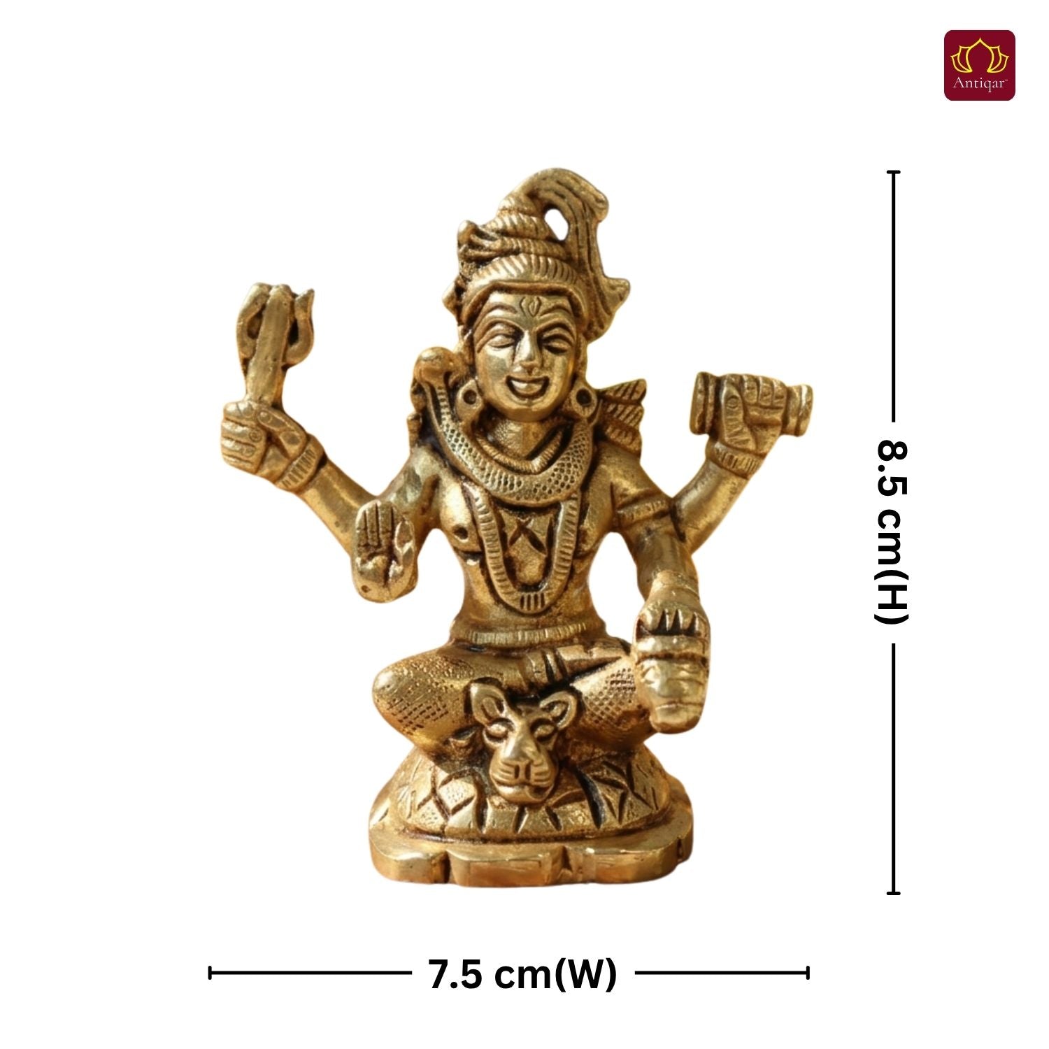 Brass Shiv Ji Idol – 8.5 cm | Sitting on Tiger Head | Antique Golden Finish | Handcrafted Spiritual Decor for Temple, Home & Table