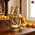 Brass Shiv Ji Idol - 12.5 cm | Antique Finish with Trisul | Spiritual use for Temple, Home & Car Decor