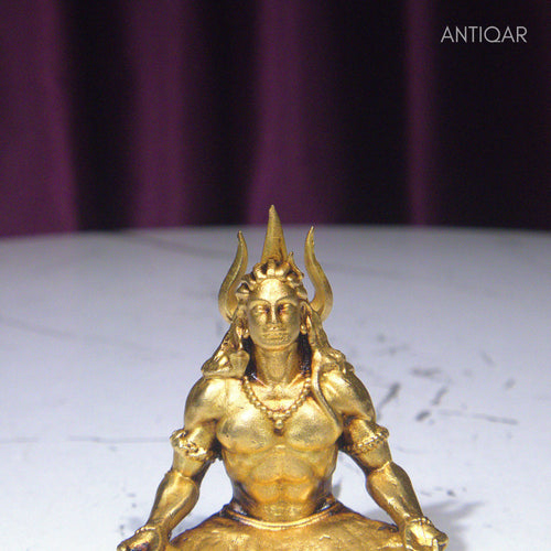 Brass Adiyogi Statue - 5cm | Antique Golden Finish | Spiritual Idol for Temple & Home Decor