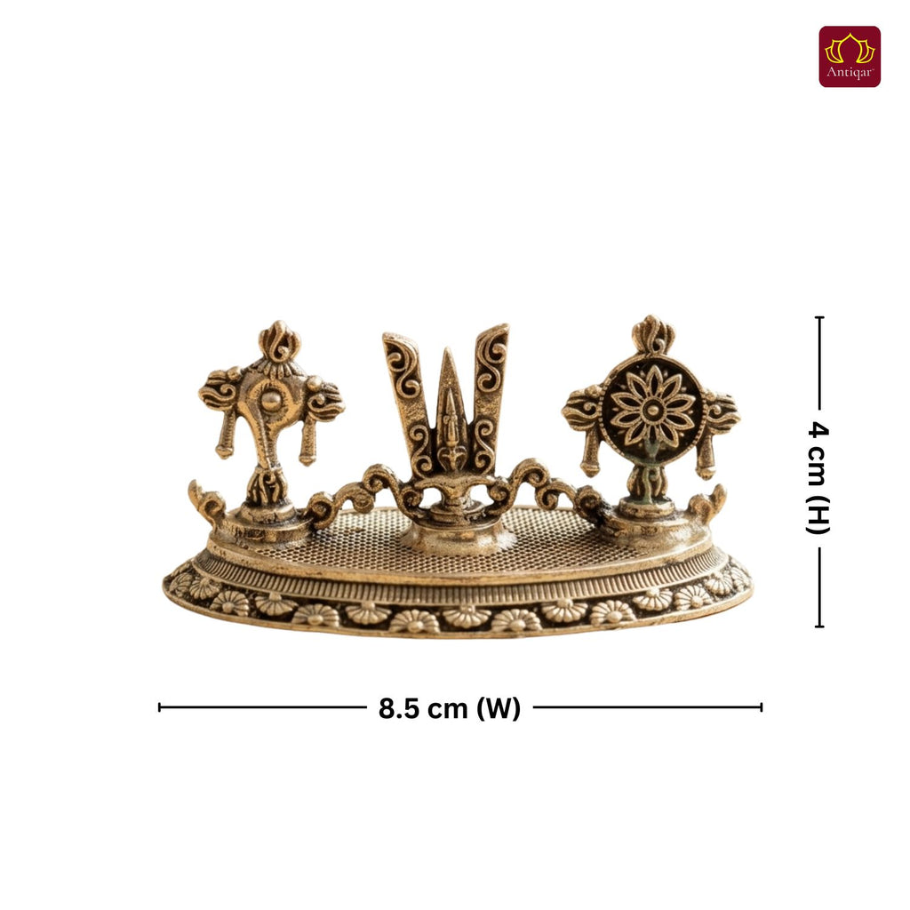 Vaishnava Symbols (Shankha , Tilak & Chakra) - 4cm| Golden Finish | Spiritual Use for Home, Temple & Car Dashboard Decor