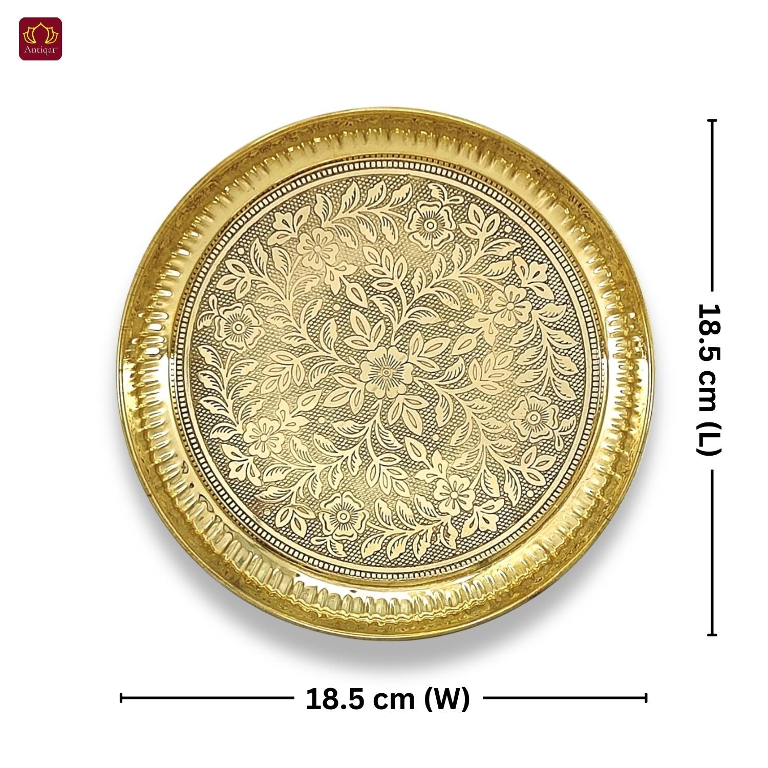 Brass Etching Floral Design Plate - 2cm | Serve Main Course items in Lunch & Dinner | Antique Golden Finish | Traditional Mughlai Style use for serving in Kitchen, Festivals and Restaurents