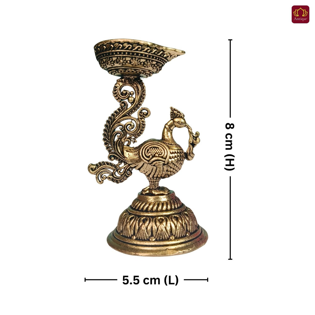 Brass Peacock Diya - 8cm | Antique Finish | Spritual use for Pooja, Temple & Festival Decor