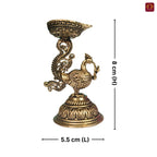 Brass Peacock Diya - 8cm | Antique Finish | Spritual use for Pooja, Temple & Festival Decor