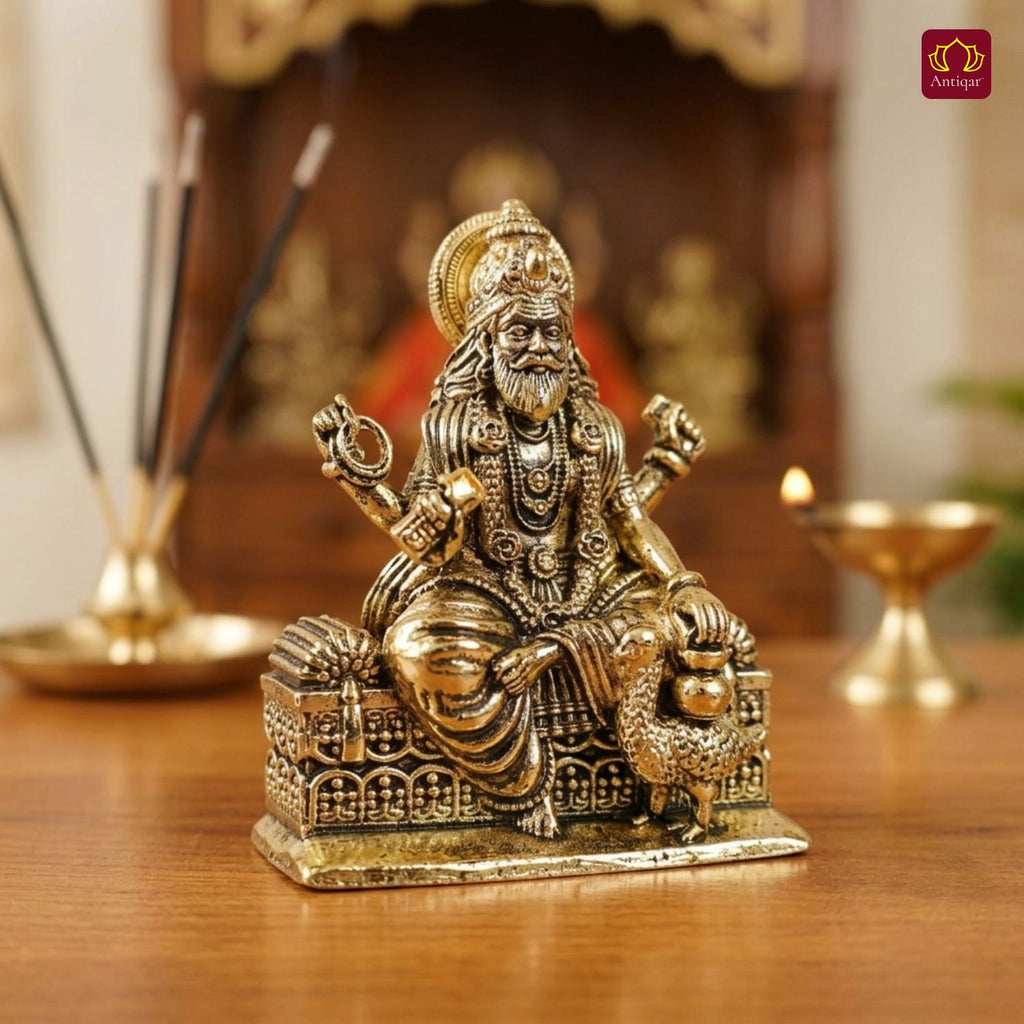 Brass Vishwakarma Ji Idol – 5 cm | Golden Finish | Spiritual Idol for Home, Office, Workshop, Temple & Car Dashboard Decor
