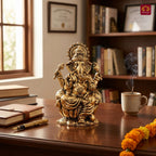 Brass Ganesh JI Idol - 4cm | Golden Finish | Spiritual Decor for Temple, Home & Car Dashboard