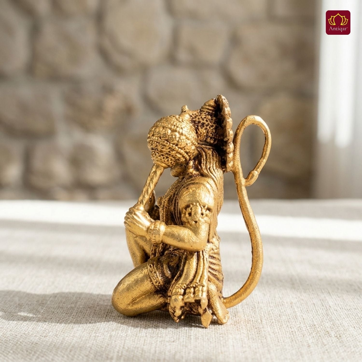 Brass Vintage Base Sitting Hanuman Ji Idol – 5cm | Antique Finish | Spiritual Idol for Temple, Home & Car Dashboard Decor