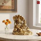 Brass Lakshmi Narayan Idol - 7cm  | Golden Finish | Spiritual Idol for Temple, Home & Car Dashboard Decor