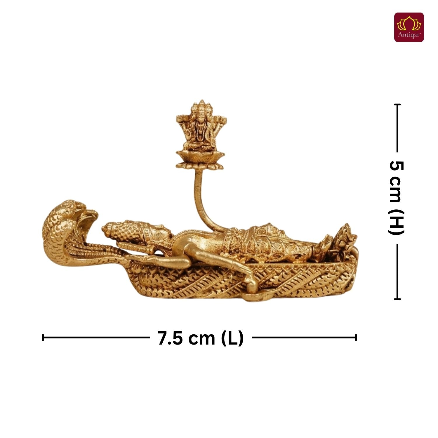 Brass Padmanabha Swamy Idol(Shesha-Shayi Lord Vishnu) - 5cm | Antique Finish | Spiritual Idol for Temple, Home & Car Dashboard Decor