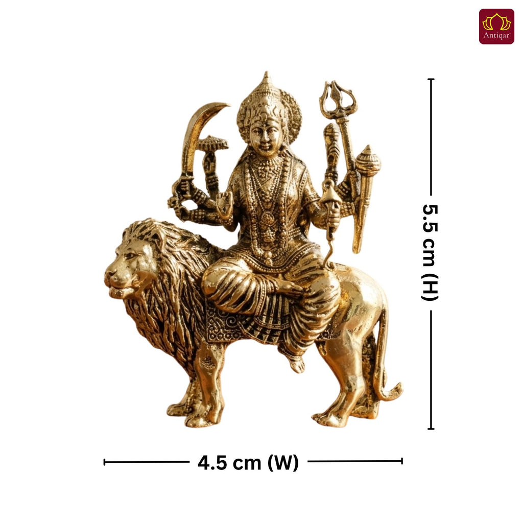 Brass Sherawali Maa Idol - 5.5cm | Sitting on Lion | Golden Finish | Spiritual Idol for Temple & Home Decor