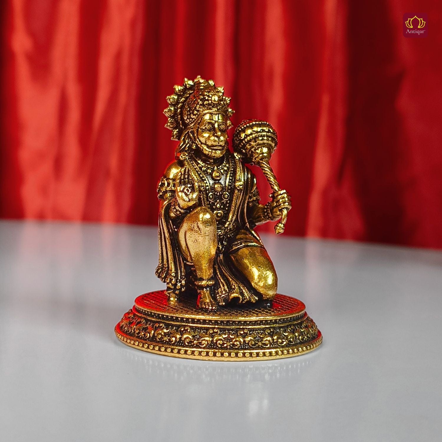 Brass Vintage Base Sitting Hanuman Ji Idol – 6cm | Antique Finish | Spiritual Idol for Temple, Home & Car Dashboard Decor