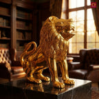 Antiqar Lion Pure Brass Figurine | Handicraft Artwork | Superfine Golden Finish | Home & Office Décor | Ideal for Gifting | Height 20cm