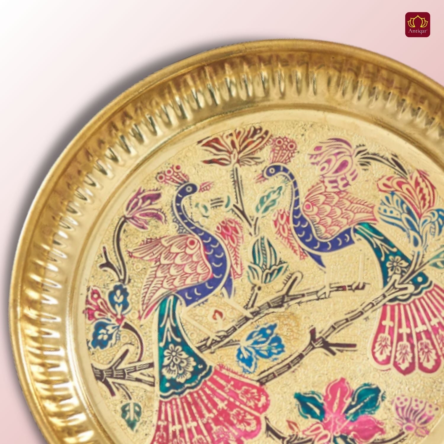 Brass Meenakari Art Design Plate - 2.5cm | Serve Main Course items in Lunch & Dinner | Antique Golden Finish | Traditional Mughlai Style use for serving in Kitchen, Festivals and Restaurents