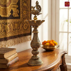 Brass Peacock Oil Lamp –20 cm | Antique Finish | Handcrafted Decor for Temple, Table & Home