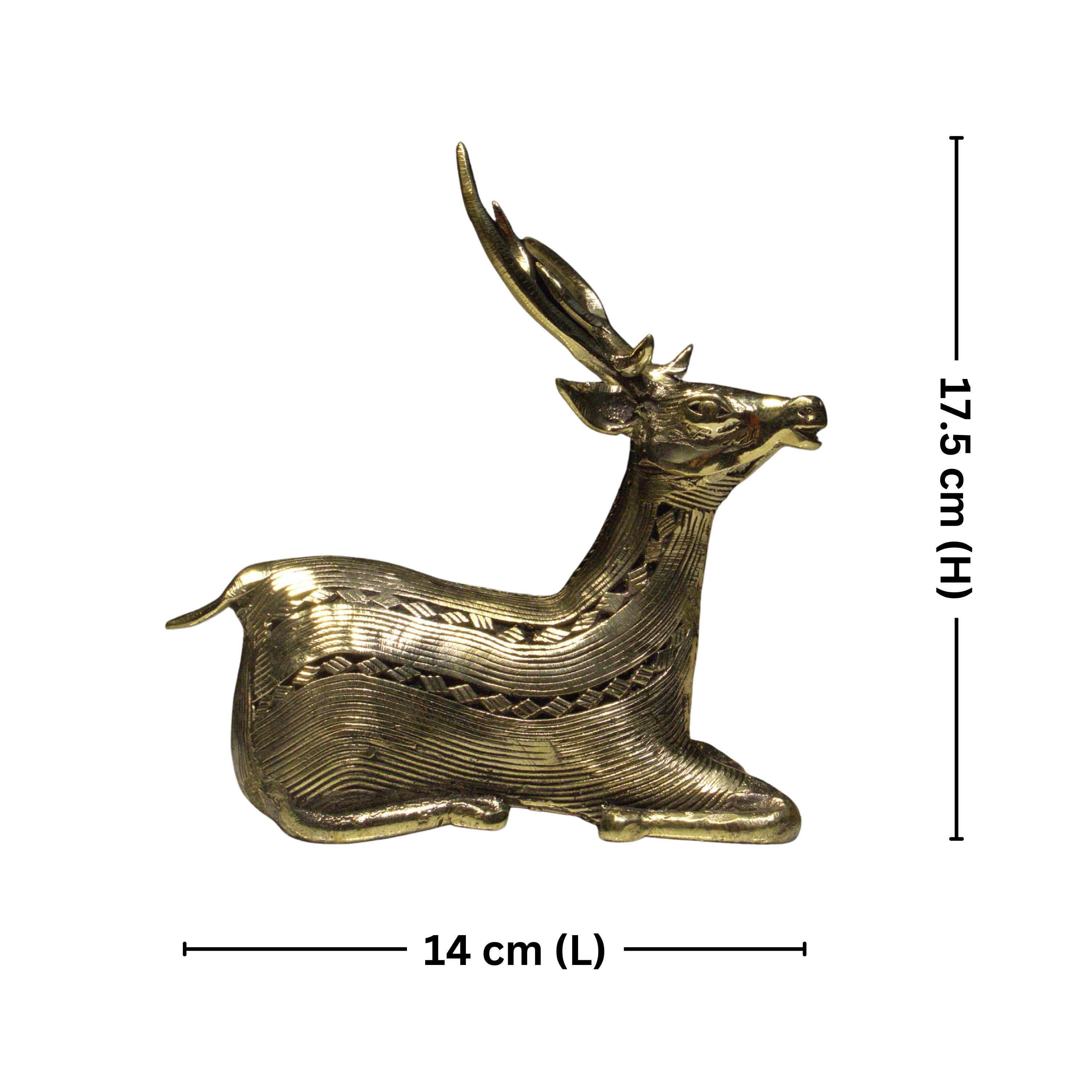 Dhokra Art Brass Deer – 17.5 cm | Sitting Pose in Antique Finish | Tribal Handcrafted Showpiece for Temple, Home & Table Decor