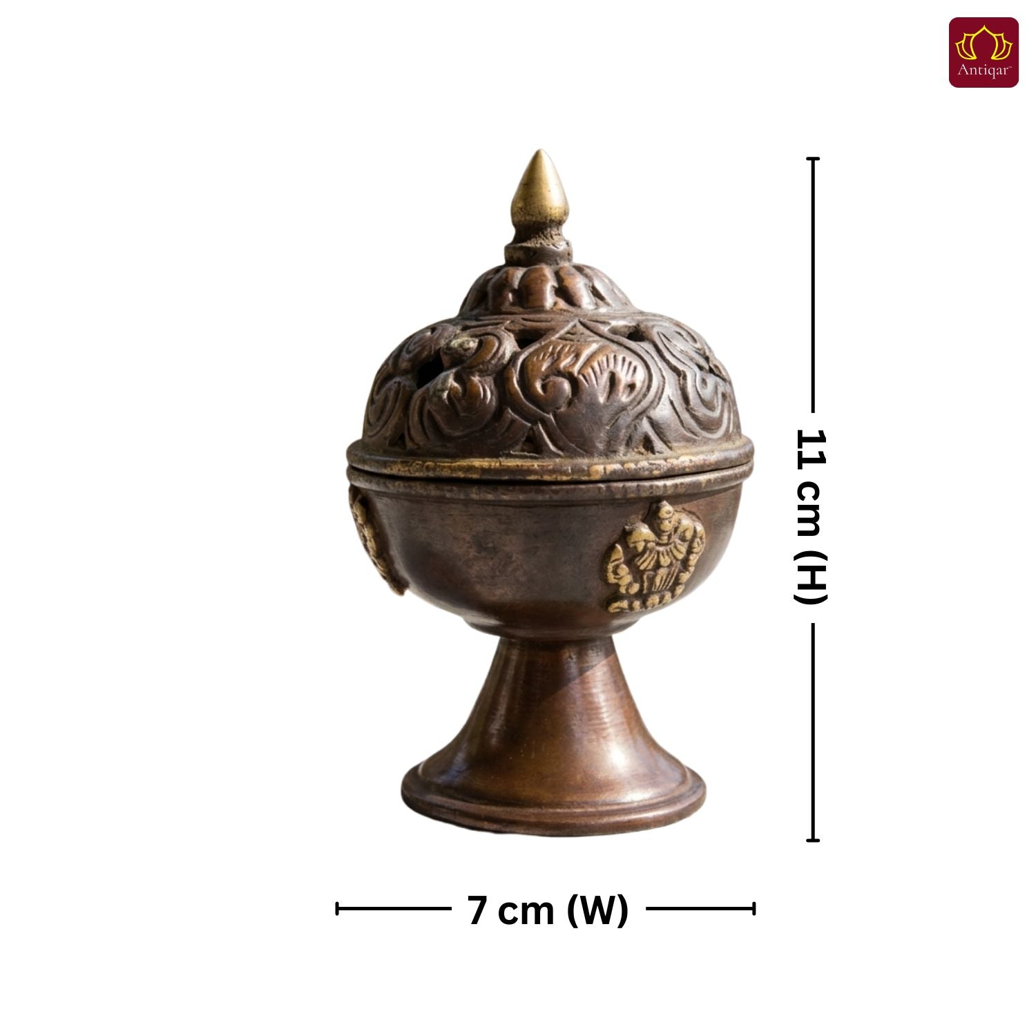 Antique Brass Tibetan Incense Burner - 11cm | Antique Patina Finish | Decorative Vessel use for Meditation , Rituals & Aromatherapy