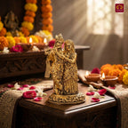 Brass Designer Radhakrishna Idol - 6.5cm | Golden Finish | Spiritual Idol for Temple & Home Decor