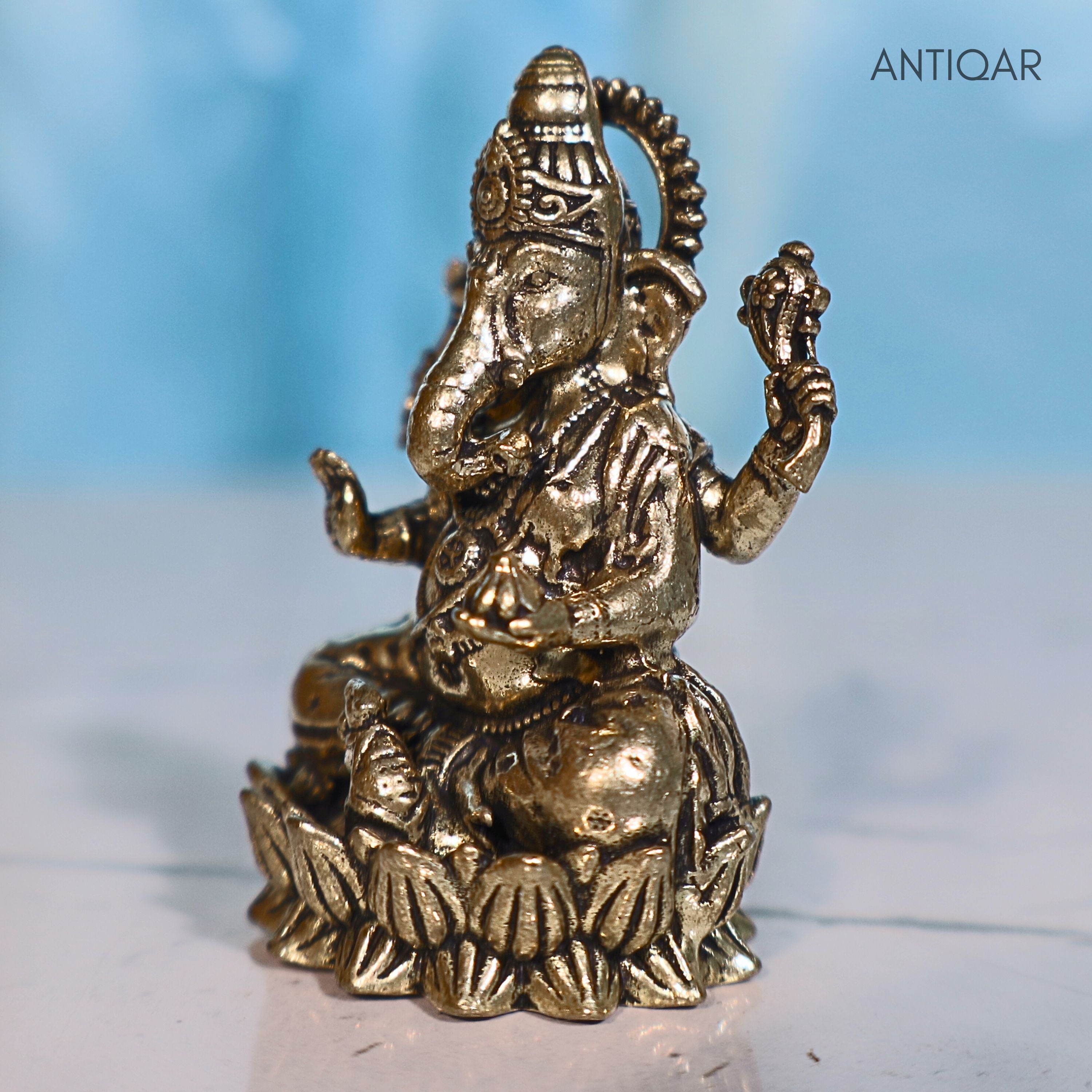 Brass Ganesh Idol - 4.5cm | Antique Finish | Spritual use for Home, Temple & Car Dashboard Decor