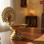 Brass Dancing Peacock on Diya - 7cm | Antique Finish | Spritual use for Pooja, Temple & Festival Decor