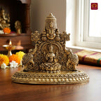 Brass Tirupathi Balaji & Goddess Gajalakshmi with Vaishnava Symbols - 8cm | Golden Finish | Spritual use for Home, Temple & Car dashboard Decor