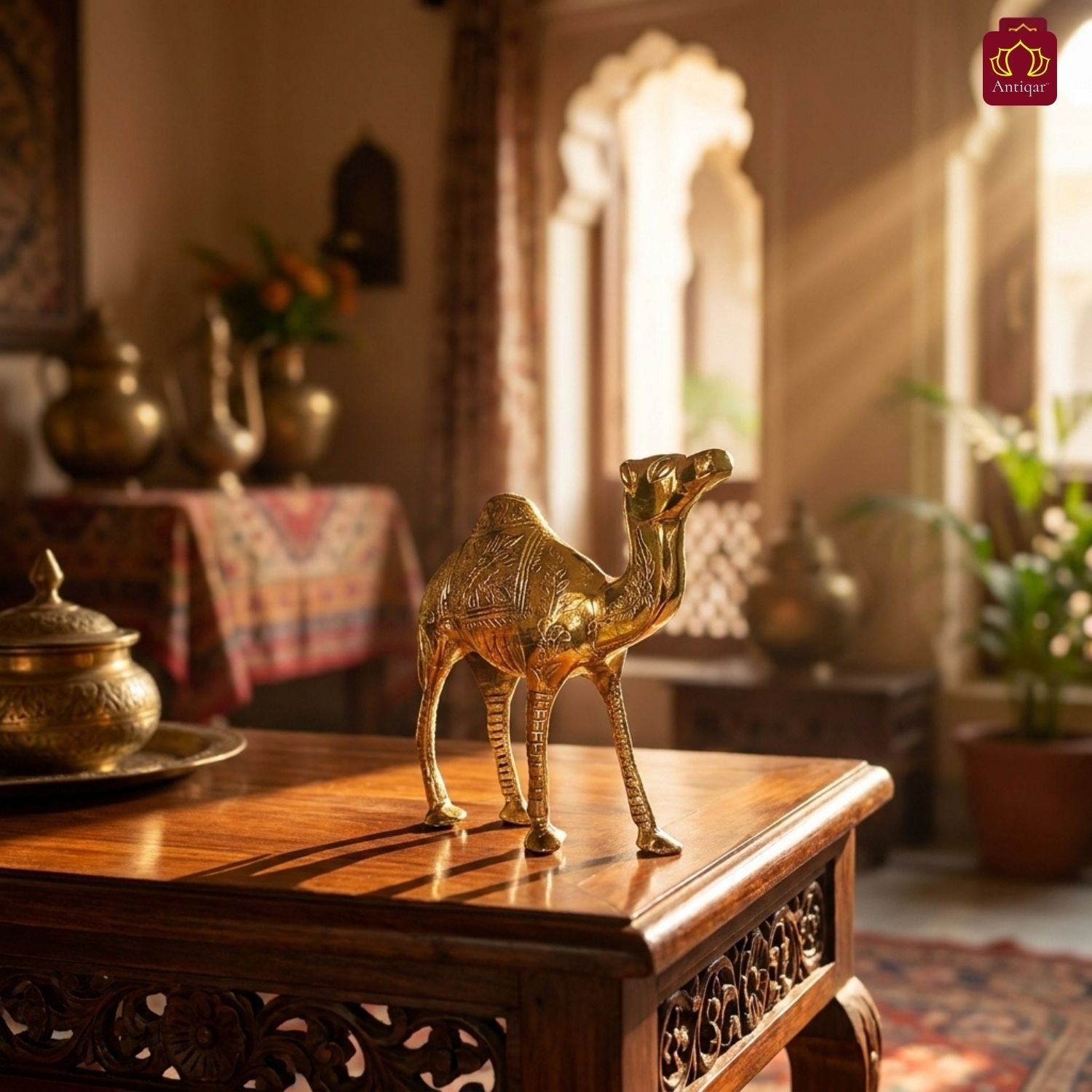 Brass Camel Showpiece - 18cm | Handcrafted Decor Piece for Living Spaces | Superfine Golden Finish