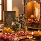 Brass Sherawali Maa Idol - 7.5cm | Sitting on Lion | Antique Golden Finish | Spiritual Idol for Temple & Home Decor