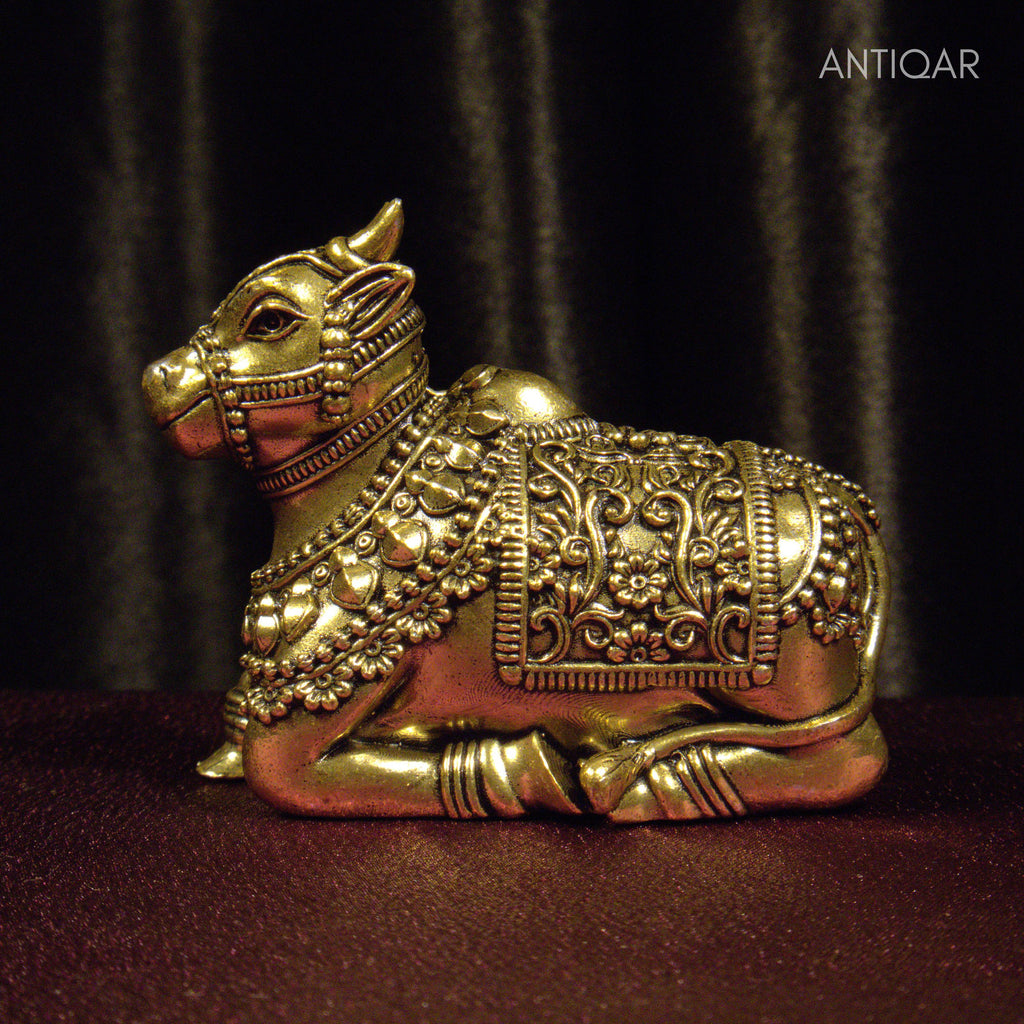 Brass Nandi Figurine - 6cm | Antique Finish | Spritual use for Home, Temple & Car Dashboard Decor