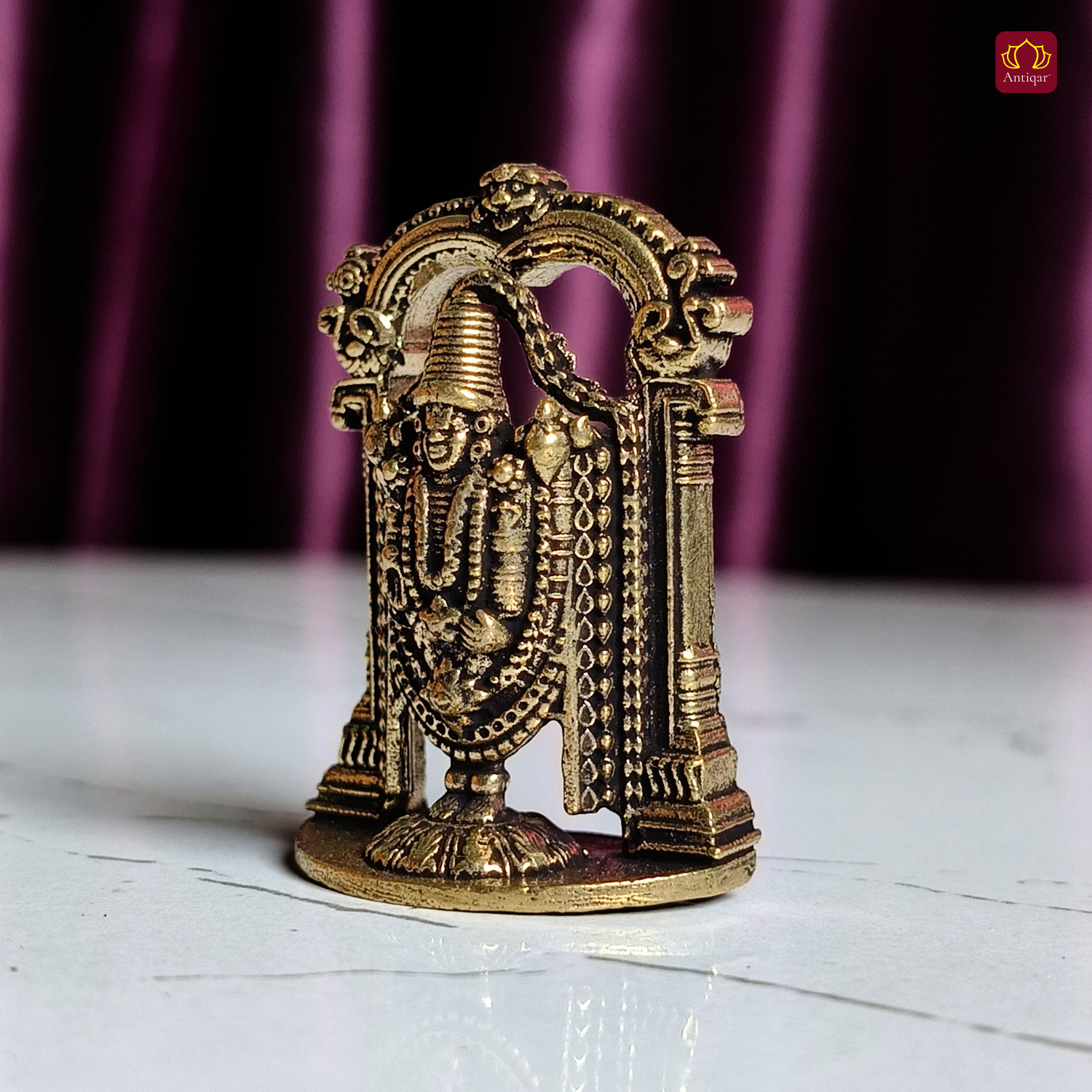 Brass Miniature Lord Sri Venkateswara Ji Idol - 3.5cm | Antique Finish | Spritual use for Home, Temple & Car Dashboard Decor