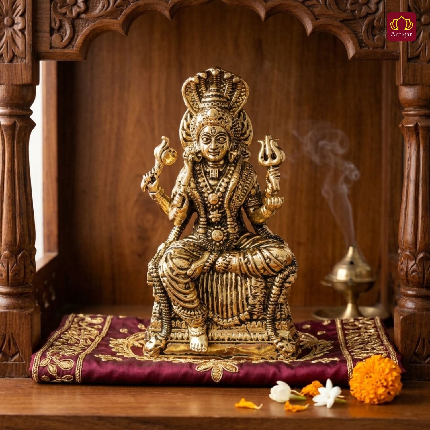 Brass Kurmuri Mariamman Idol – 7.5 cm | Golden Finish | Spiritual Use for Home, Temple & Car Dashboard Decor