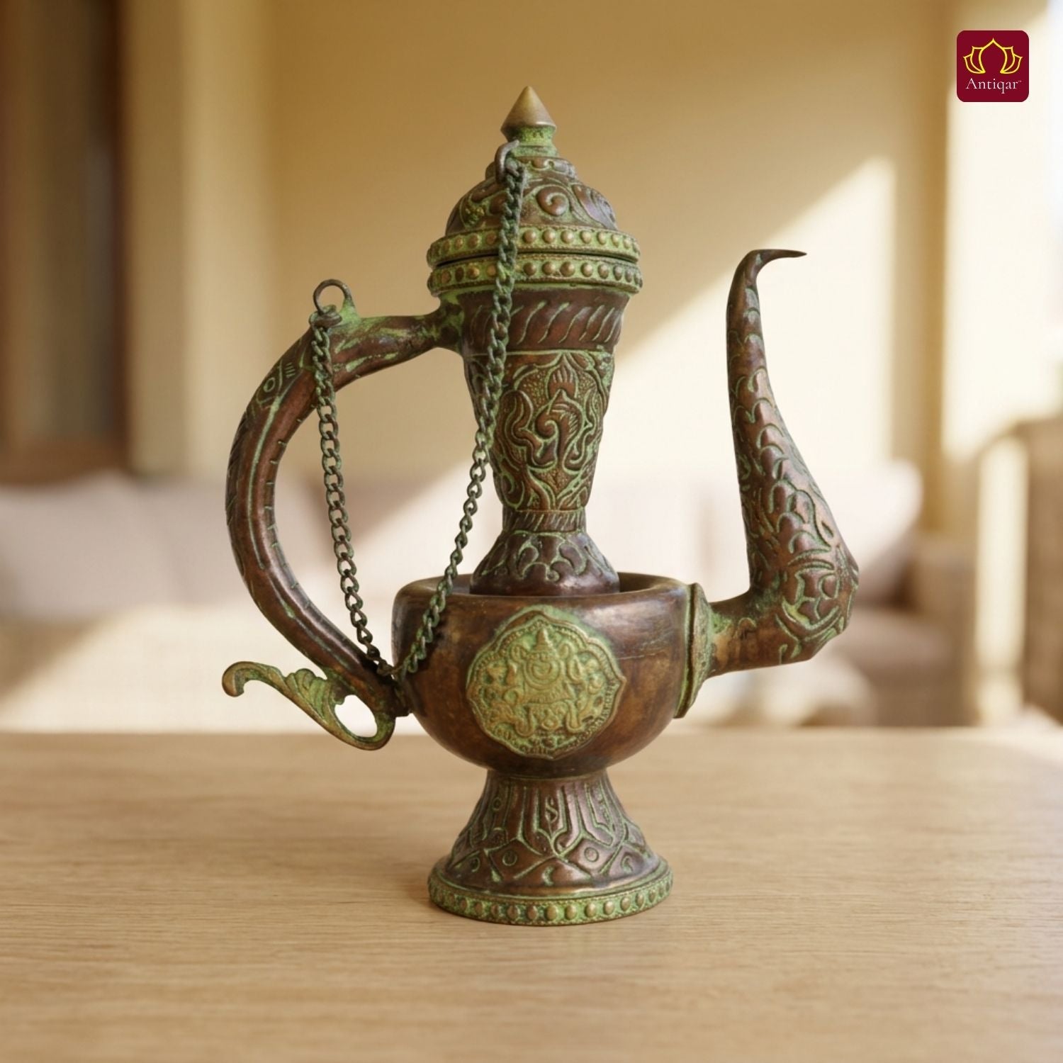 Antique Brass Surai - 20cm | Green Patina Finish |  Vintage Mughlai Style use in Home,Office & Restaurant Decor