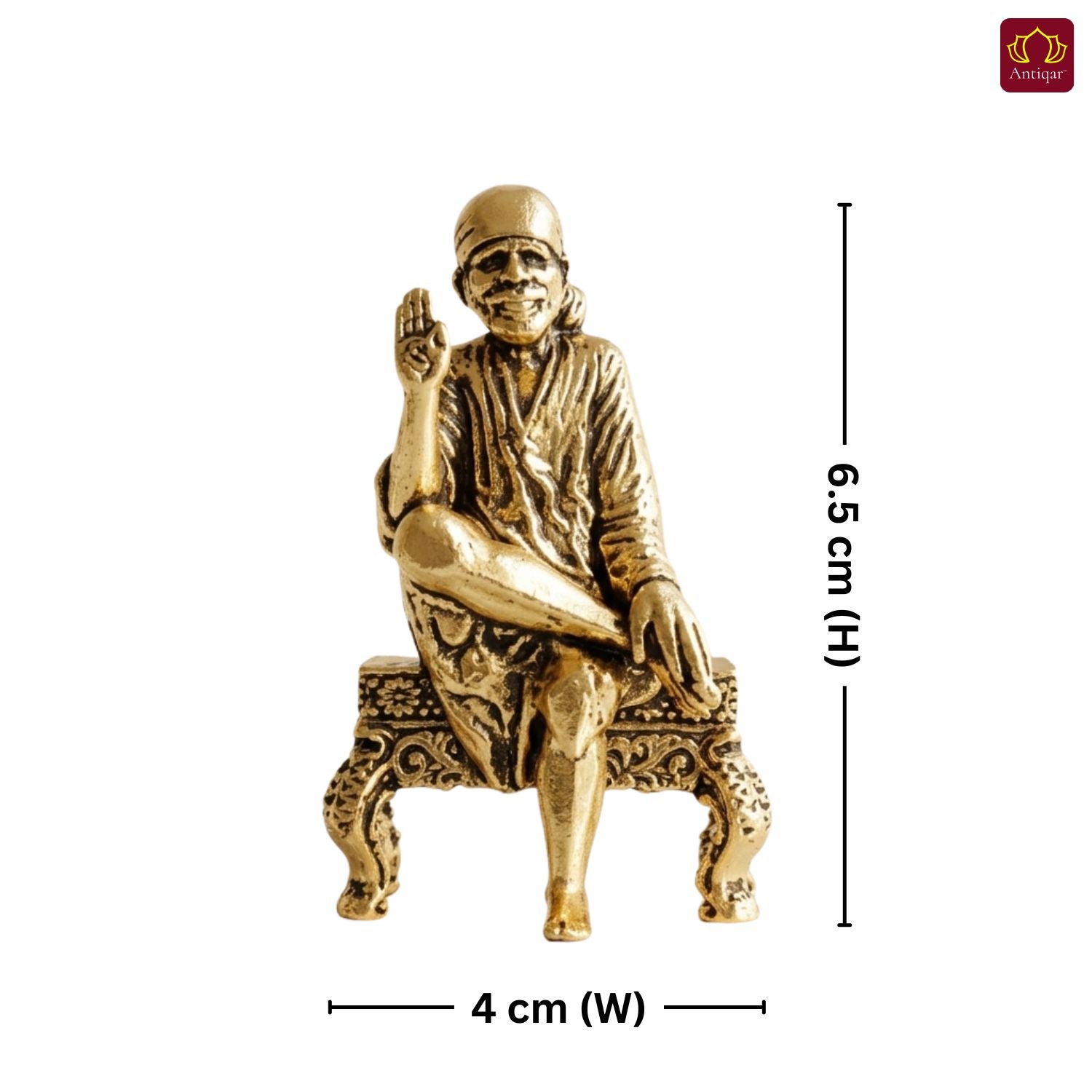 Brass Saibaba Idol - 6.5cm | Golden Finish | Spritual use for Home, Temple & Car dashboard Decor