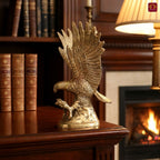 Brass Eagle Showpiece – 16 cm | Upward Wings Sitting on Rock with Carving | Superfine Finish | Handcrafted Decor for Home, Table & Vastu Use