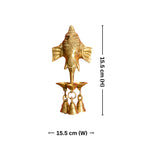 Brass Ganesh Head Wall Hanging – 23 cm | With Diya & Three Bells | Antique Golden Finish | Handcrafted Spiritual Decor for Temple, Home & Wall