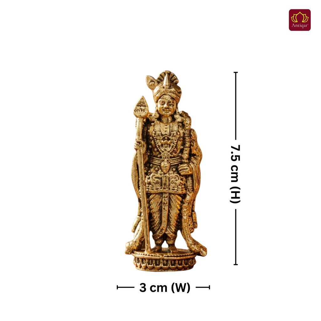 Brass Lord Palani Murugan Ji Idol - 7.5cm | Golden Finish | Spritual use for Home, Temple & Car dashboard Decor