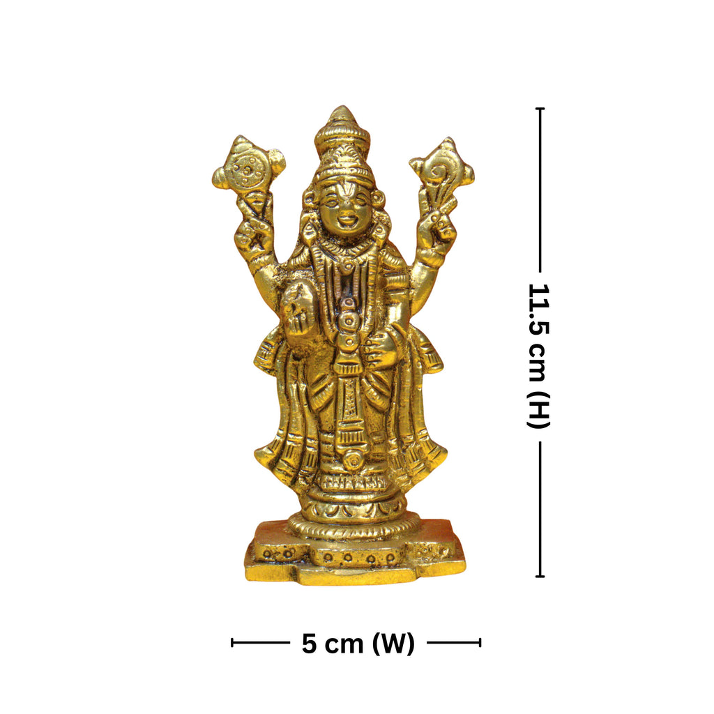 Brass Tirupathi Balaji Idol - 11.5cm | Antique Golden Finish | Handcrafted Idol for Temple, Home & Car Dashboard
