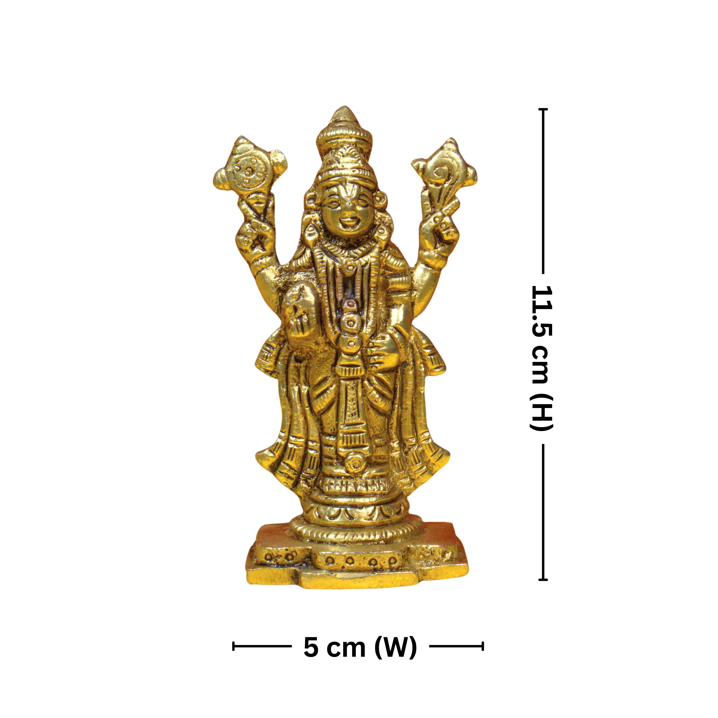 Brass Tirupathi Balaji Idol - 11.5cm | Antique Golden Finish | Handcrafted Idol for Temple, Home & Car Dashboard