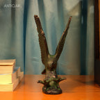 Brass Eagle with Upward Wing - 15.5cm | Green Patina Finish | Handcrafted Showpiece for Home Table Decor