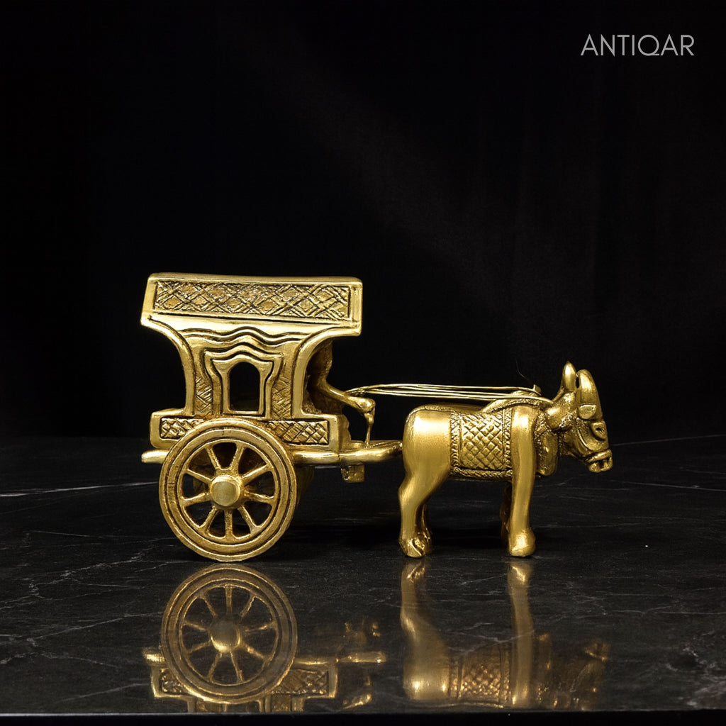 Brass Decorative Jharokha Bullock Cart Showpiece -7cm | Antique Golden Finish | Handicraft Decorative Showpiece for Home, Table & Office Decor