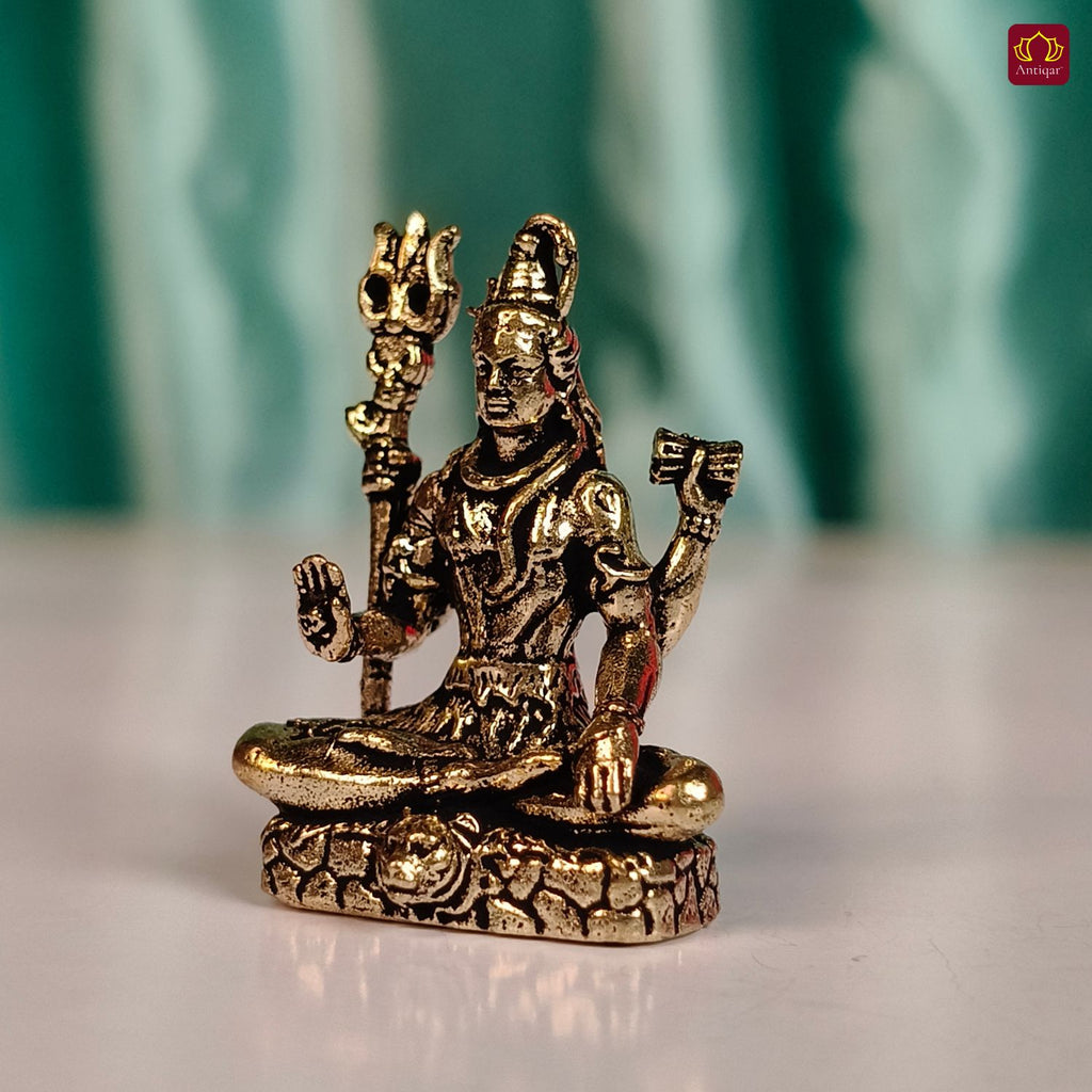 Brass Miniature Shiv Ji Idol - 3 cm | Antique Finish | Spiritual use for Temple, Home & Car Decor